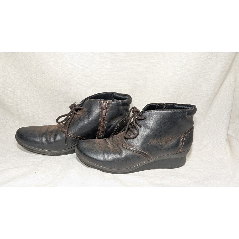 Clarks Womens Cloudsteppers Distressed‎ Ankle Boots 6.5W brown minimalist